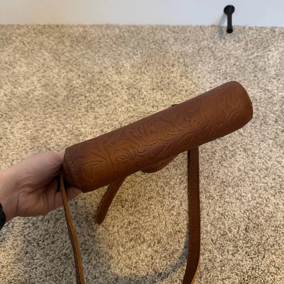 Portland Leather Embossed Brown Crossbody Bag - Picture 7 of 13